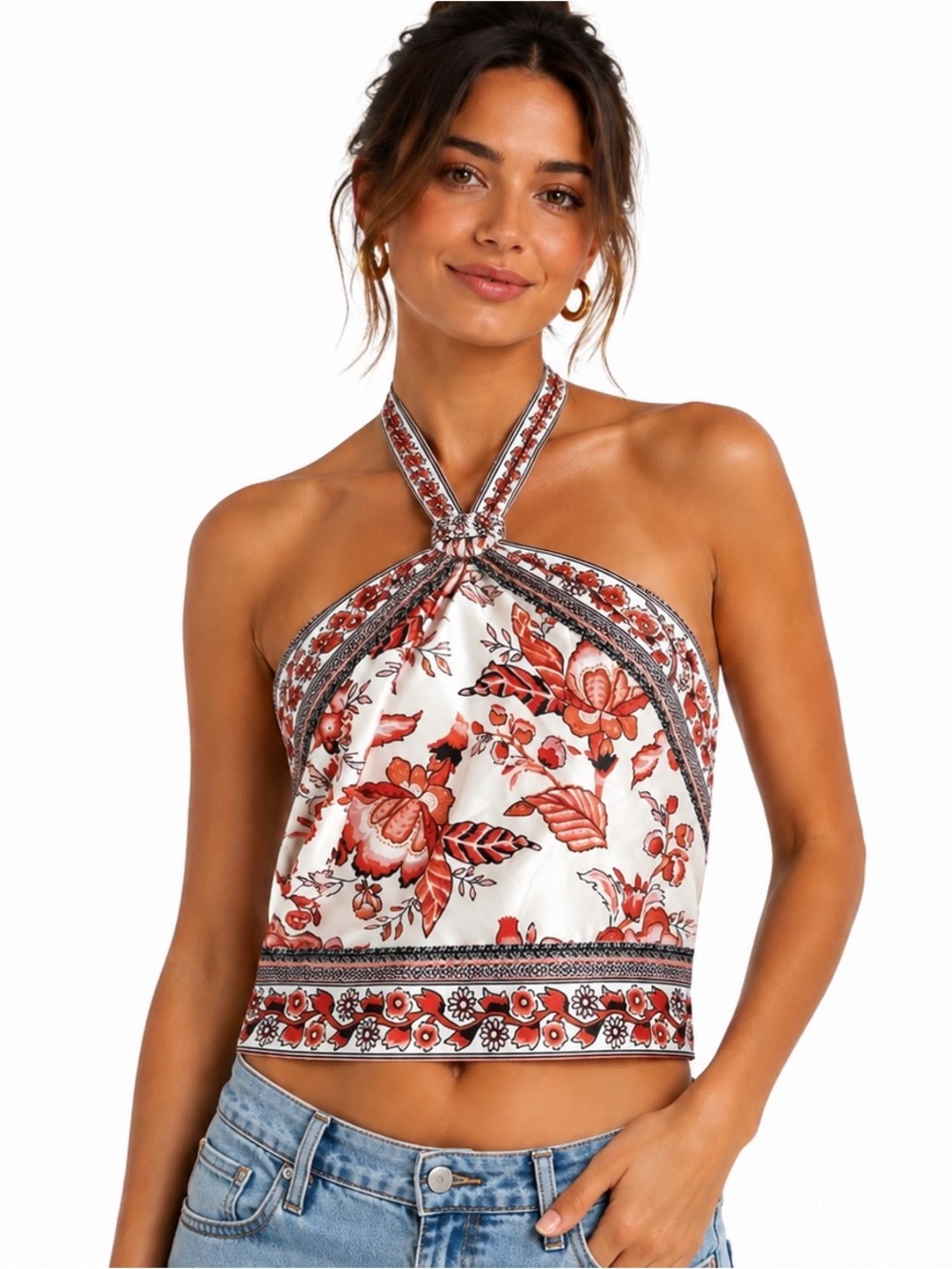 Tropical Floral Halter Crop Top